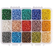 Seed beads sortiment. 2 mm. Silver lined. 22.000 perler
